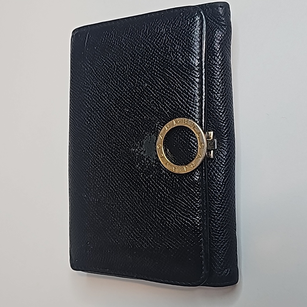 Bvlgari compact black wallet with goldtone hardware